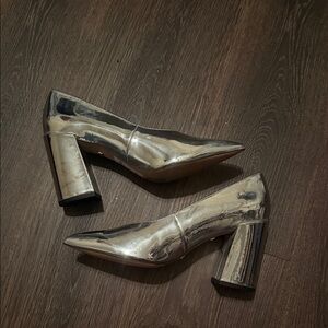 NWT Topshop Gretal shiny silver metallic heels